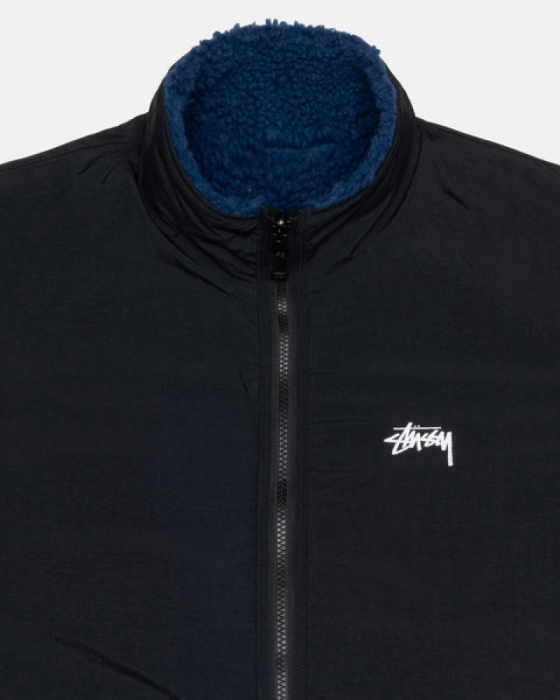 Stussy Sherpa Reversible Jacket Men Jackets Blue | CZE-4855