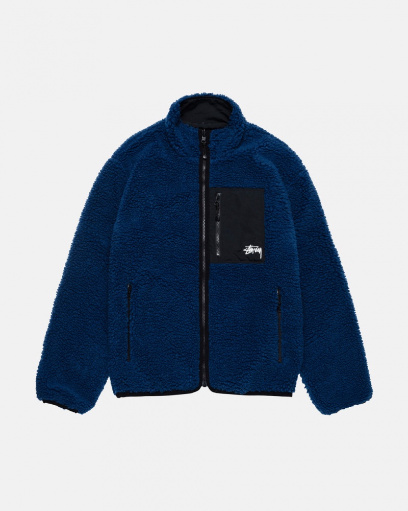 Stussy Sherpa Reversible Jacket Men Jackets Blue | CZE-4855