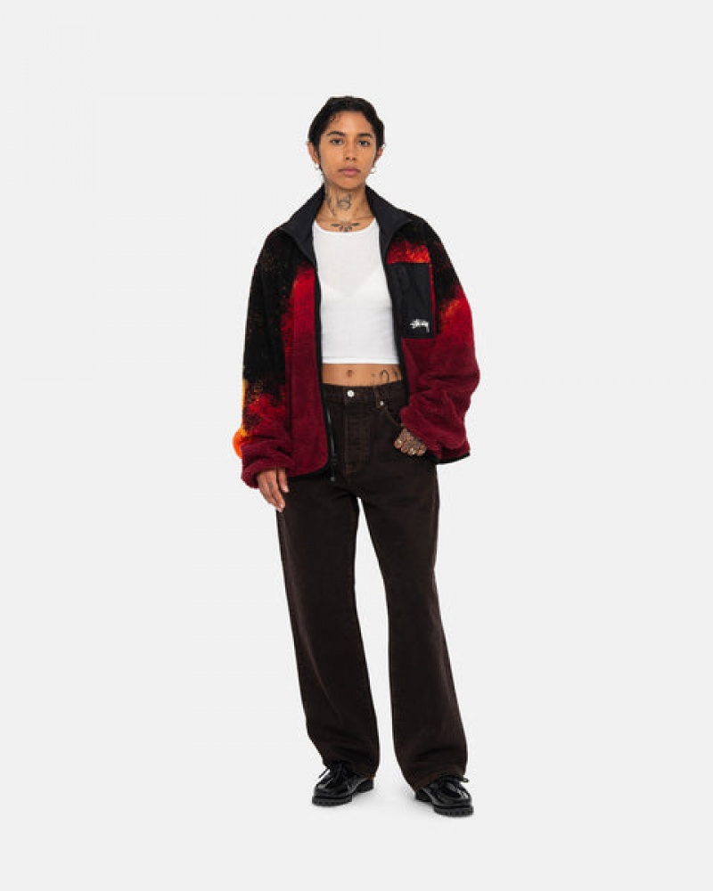 Stussy Sherpa Reversible Jacket Women Jackets Black / Red | XIV-5664