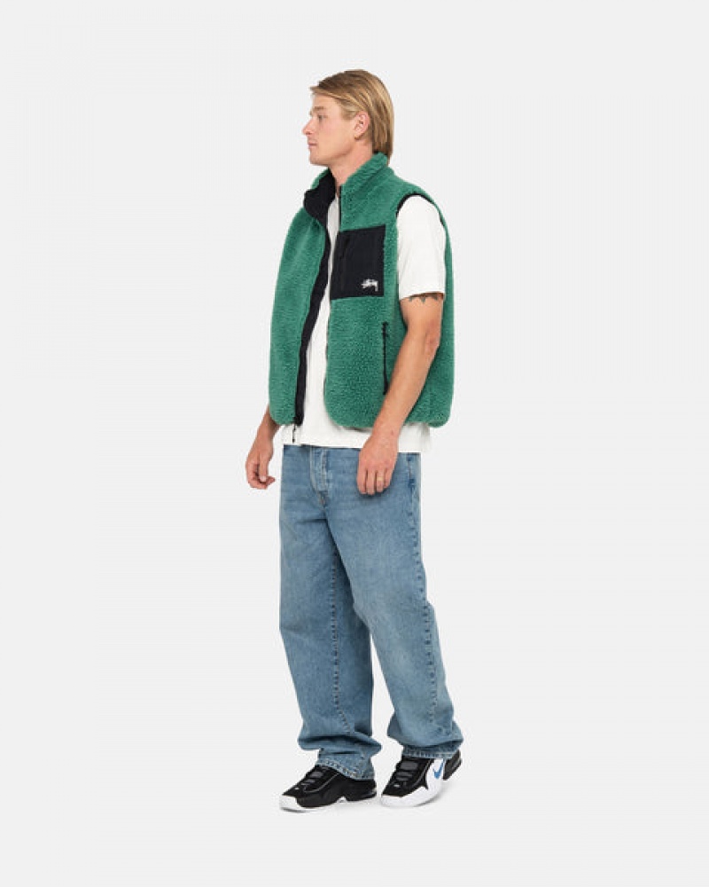 Stussy Sherpa Reversible Vest Men Vest Turquoise | JQN-9348