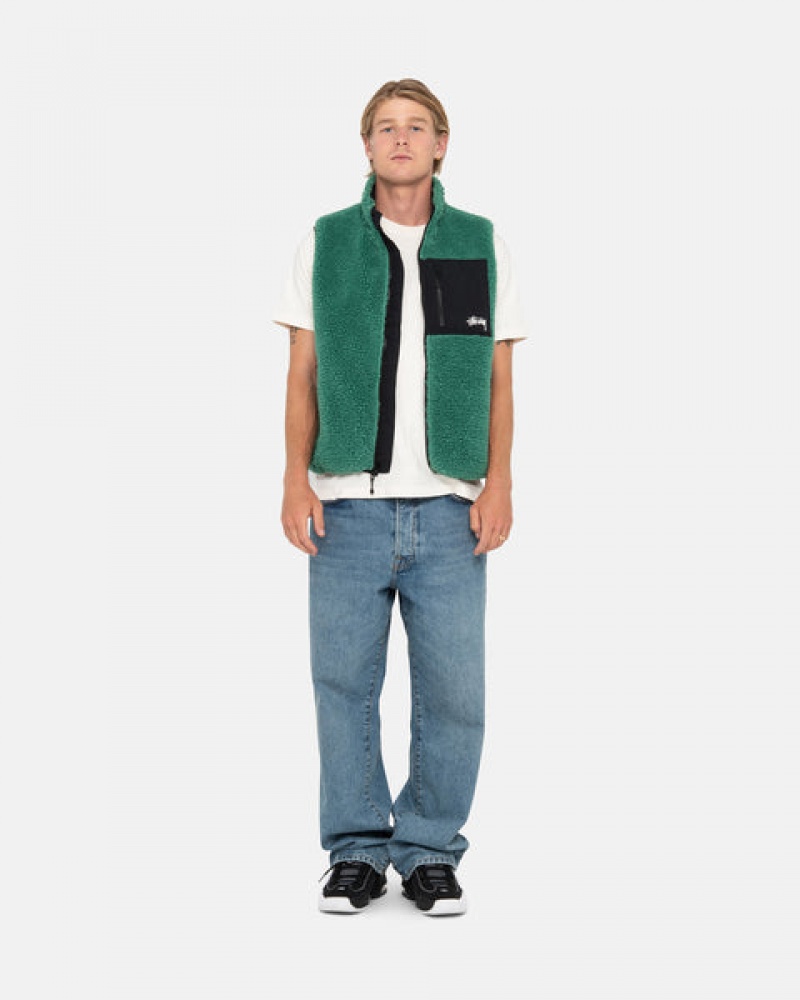 Stussy Sherpa Reversible Vest Men Vest Turquoise | JQN-9348