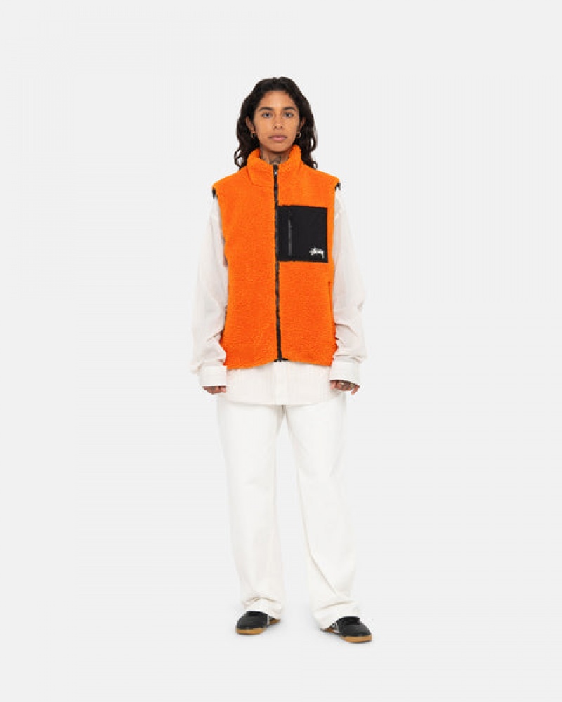 Stussy Sherpa Reversible Vest Men Vest Yellow | NLV-9562