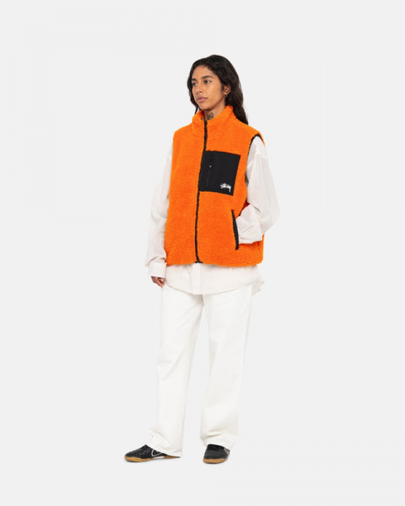 Stussy Sherpa Reversible Vest Women Vest Yellow | VUA-7169