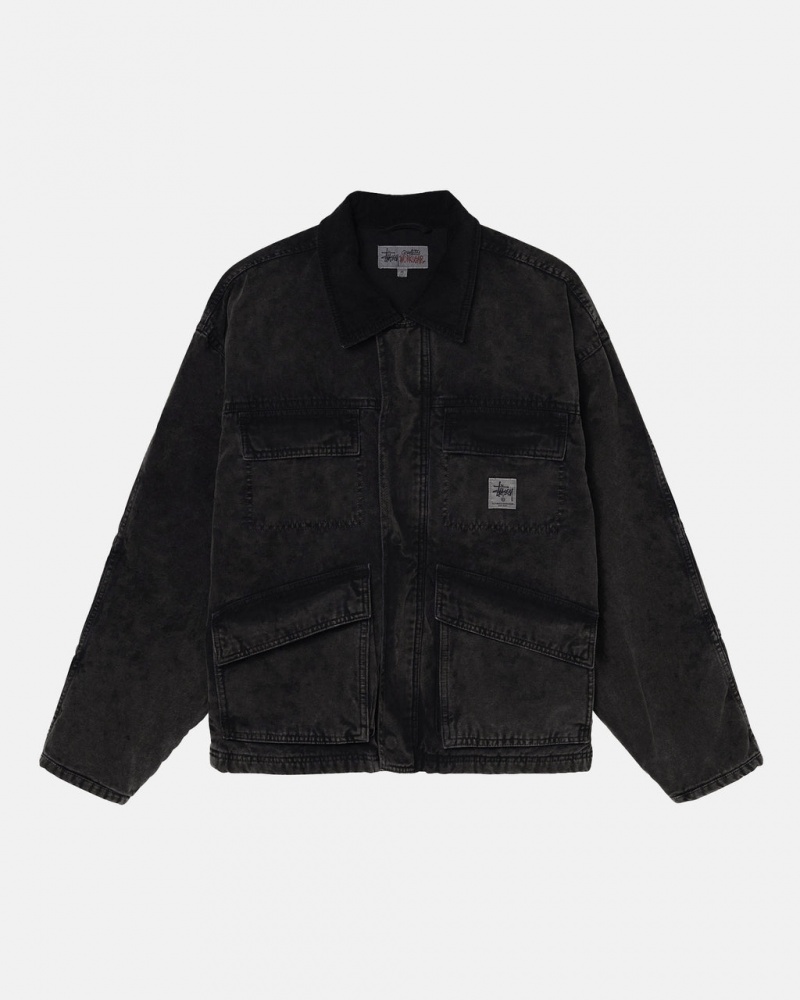 Stussy Shop Jacket Washed Canvas Men Jackets Black | KZP-0523