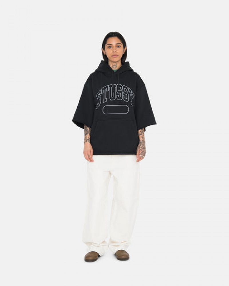 Stussy Ss Boxy Cropped Hoodie Men Hoodie Black | SMY-1080