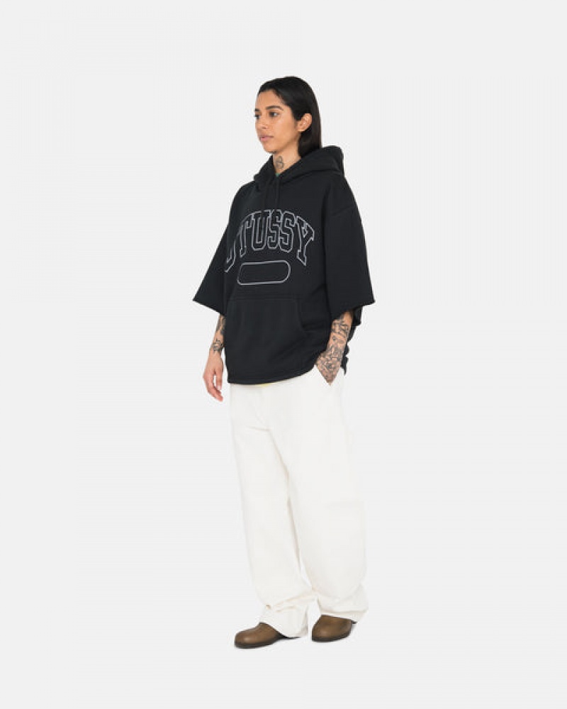 Stussy Ss Boxy Cropped Hoodie Men Hoodie Black | SMY-1080