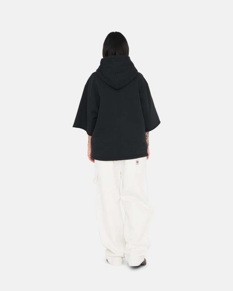 Stussy Ss Boxy Cropped Hoodie Men Hoodie Black | SMY-1080