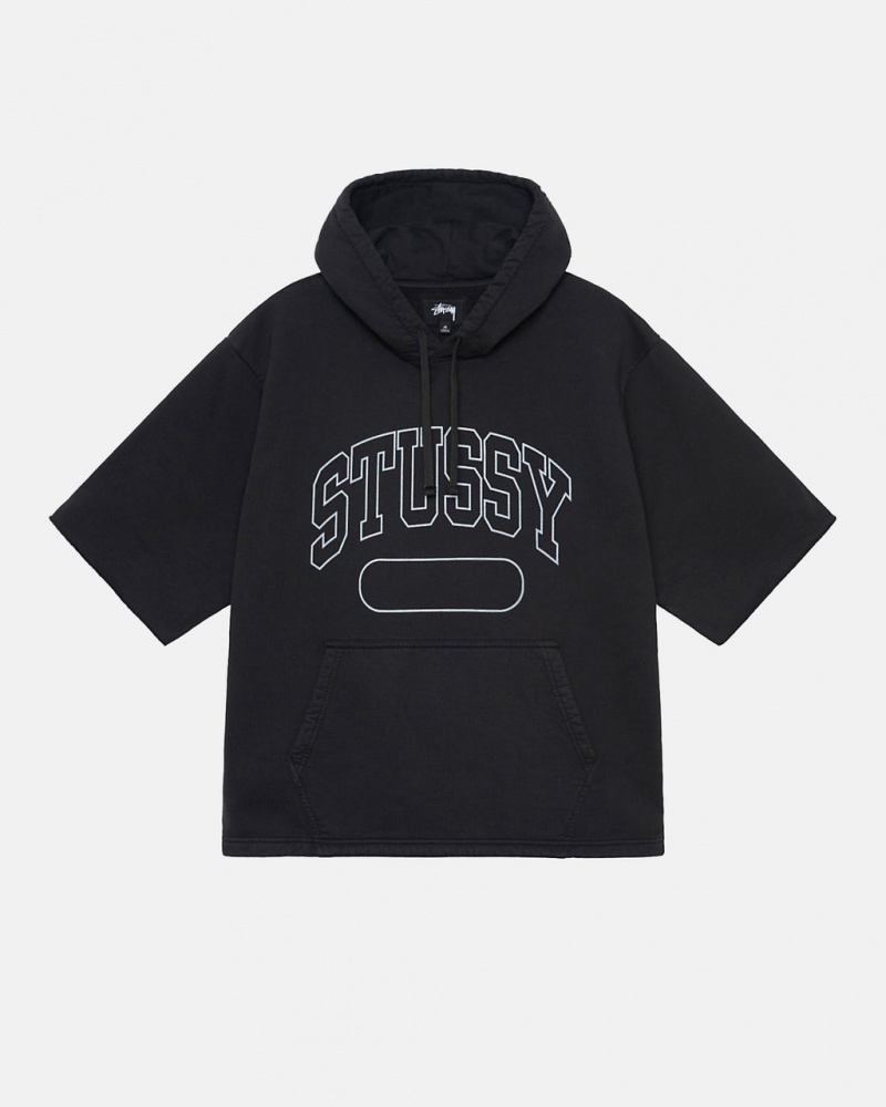 Stussy Ss Boxy Cropped Hoodie Men Hoodie Black | SMY-1080