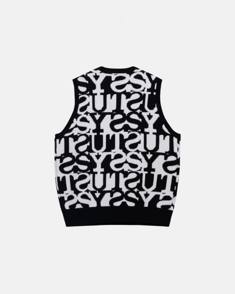 Stussy Stacked Sweater Vest Men Sweaters White / Black | EWV-3117