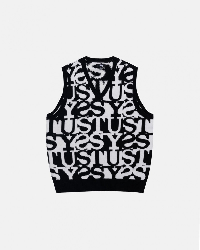 Stussy Stacked Sweater Vest Men Sweaters White / Black | EWV-3117