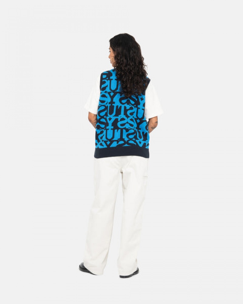 Stussy Stacked Sweater Vest Women Sweaters Dark Navy | XAY-0587