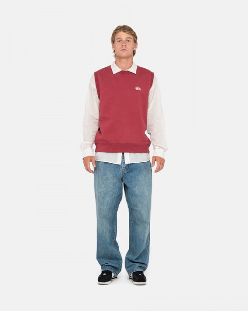 Stussy Stock Fleece Vest Men Sweatshirts Burgundy | CSD-6244