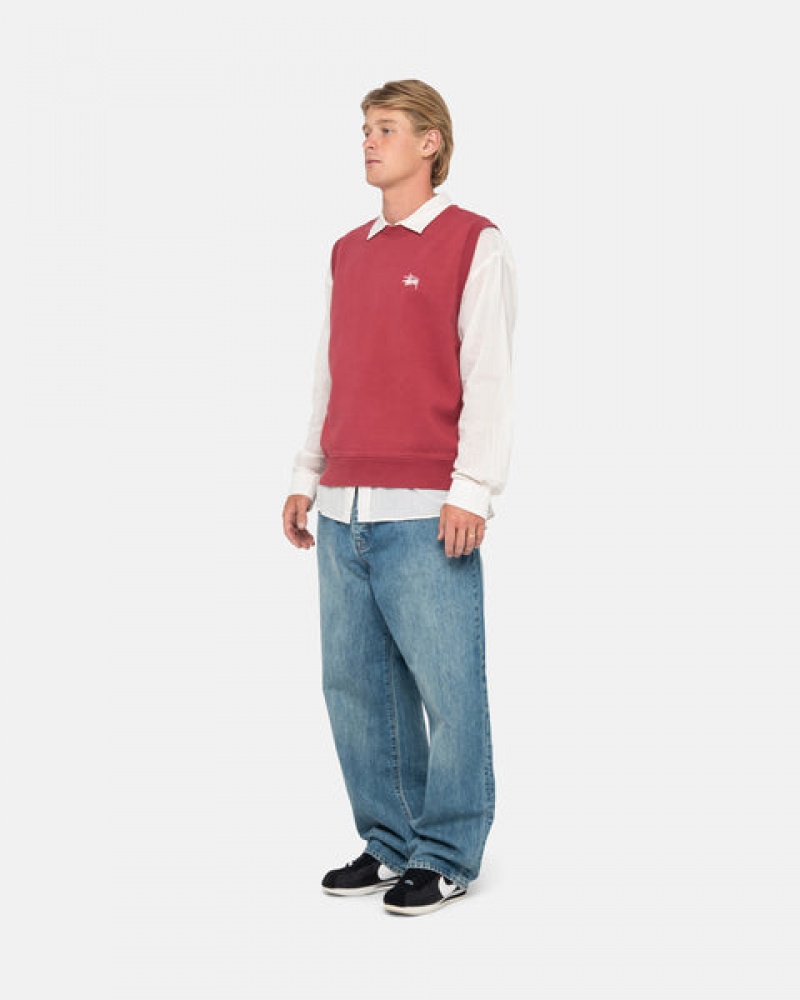 Stussy Stock Fleece Vest Men Sweatshirts Burgundy | CSD-6244