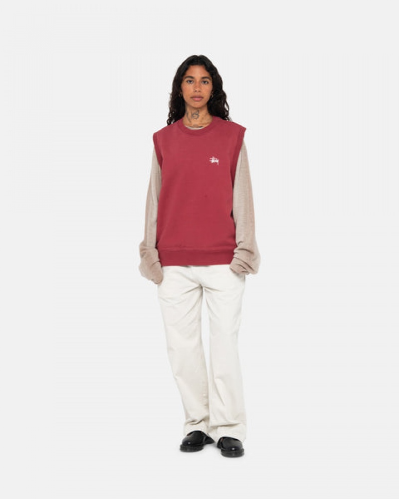 Stussy Stock Fleece Vest Men Sweatshirts Burgundy | CSD-6244