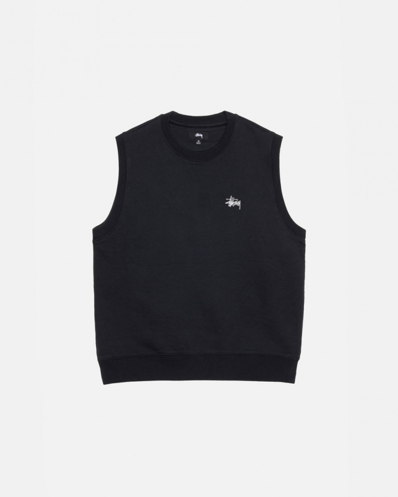 Stussy Stock Fleece Vest Women Sweatshirts Black | WKY-5753