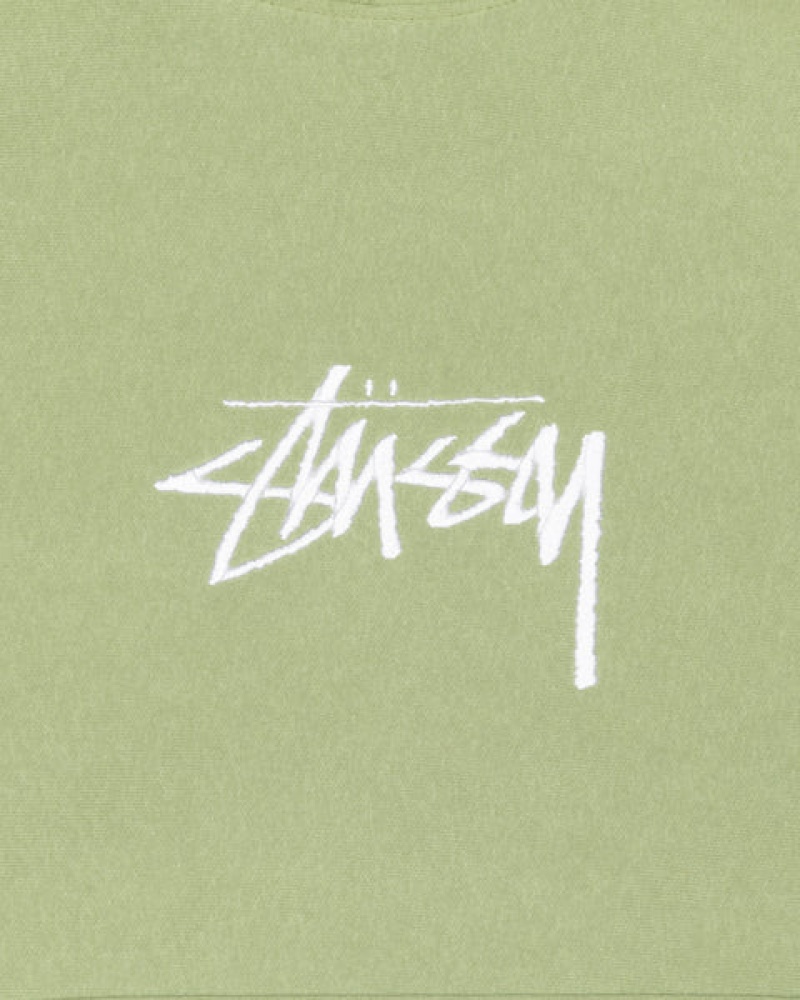 Stussy Stock Logo Applique Hood Men Sweatshirts Green | TQY-4044