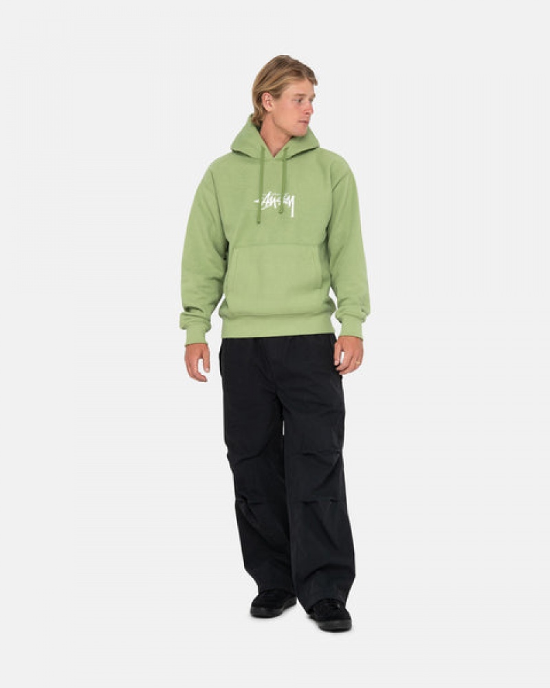 Stussy Stock Logo Applique Hood Men Sweatshirts Green | TQY-4044