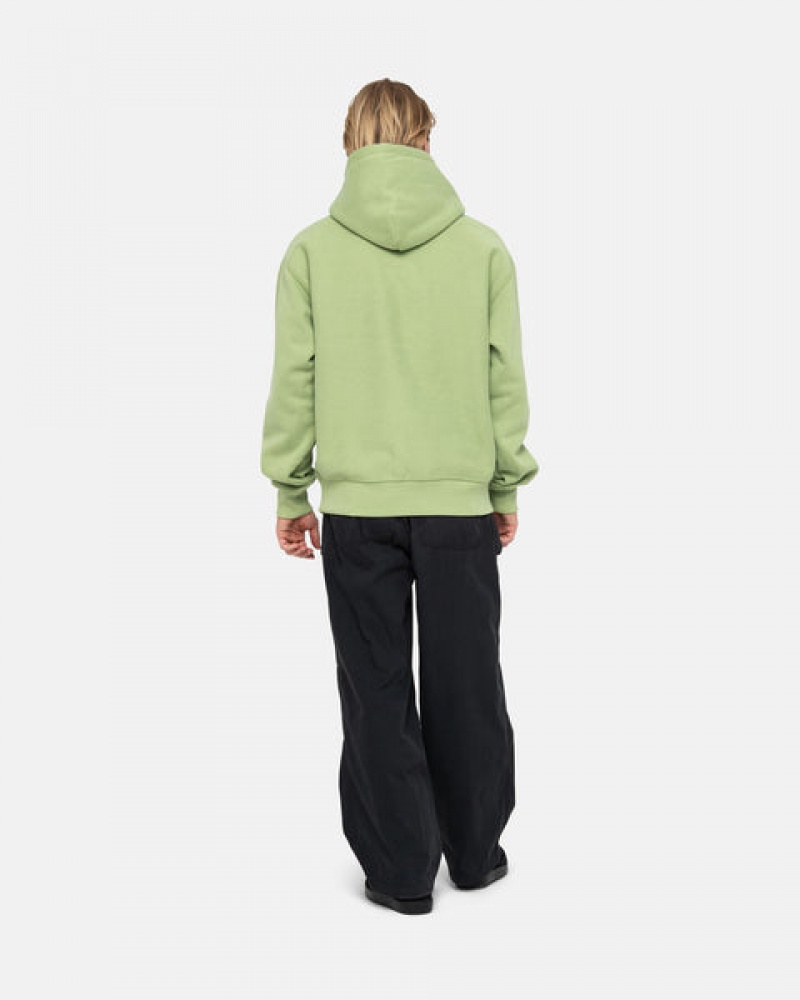 Stussy Stock Logo Applique Hood Men Sweatshirts Green | TQY-4044