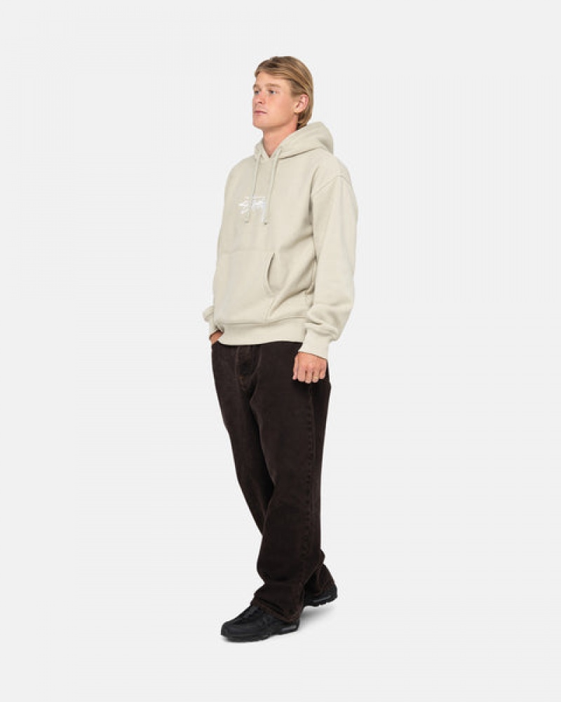 Stussy Stock Logo Applique Hood Men Sweatshirts Khaki | TQC-5241