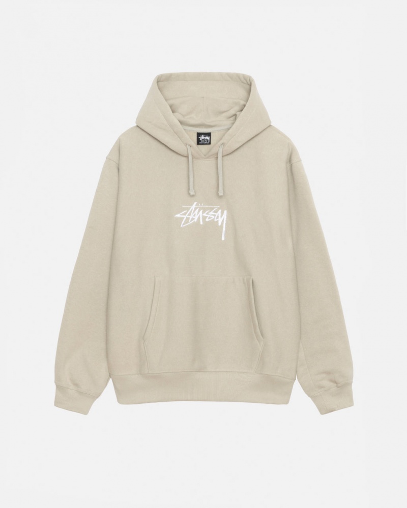 Stussy Stock Logo Applique Hood Men Sweatshirts Khaki | TQC-5241