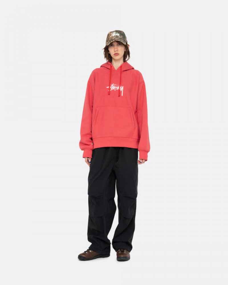 Stussy Stock Logo Applique Hood Men Sweatshirts Red | CWB-8027