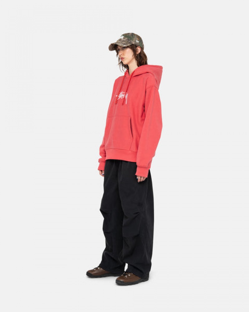 Stussy Stock Logo Applique Hood Men Sweatshirts Red | CWB-8027