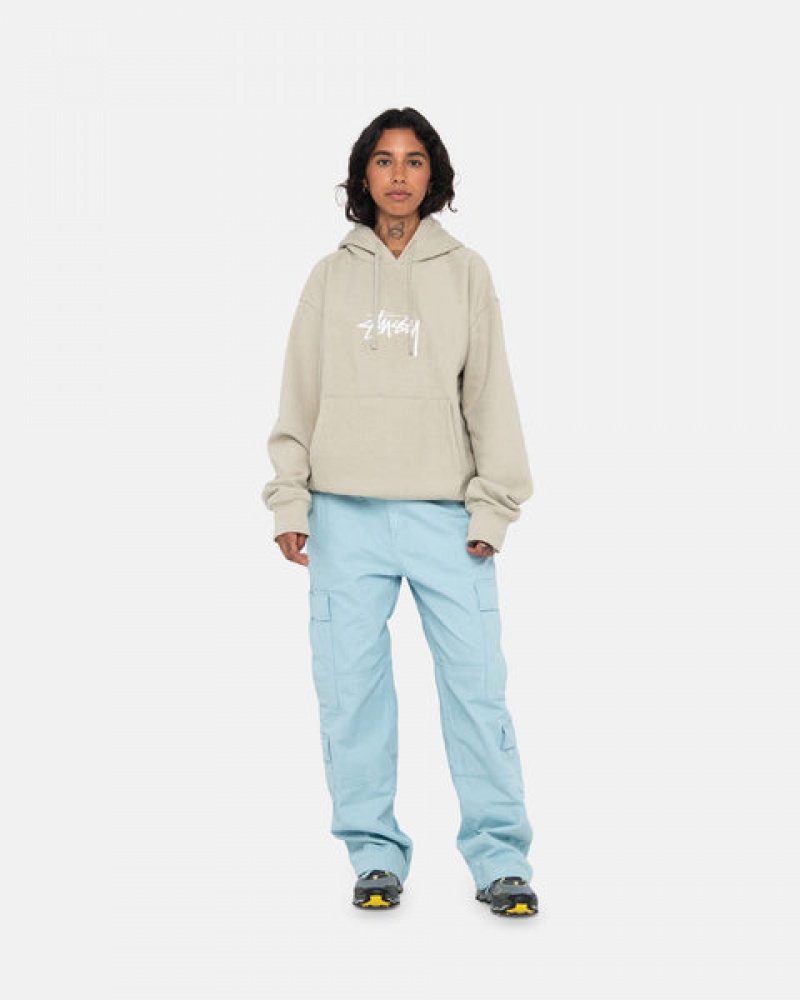 Stussy Stock Logo Applique Hood Women Sweatshirts Khaki | SKN-6962