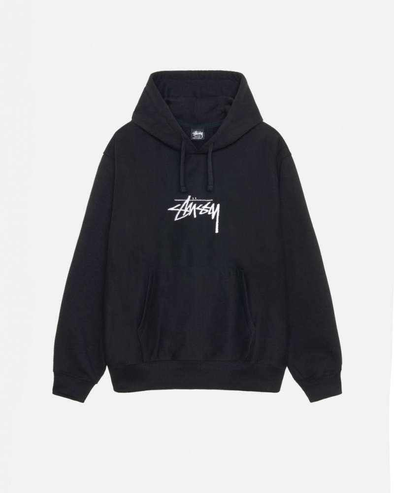 Stussy Stock Logo Applique Hoodie Men Hoodie Black | HFU-8552