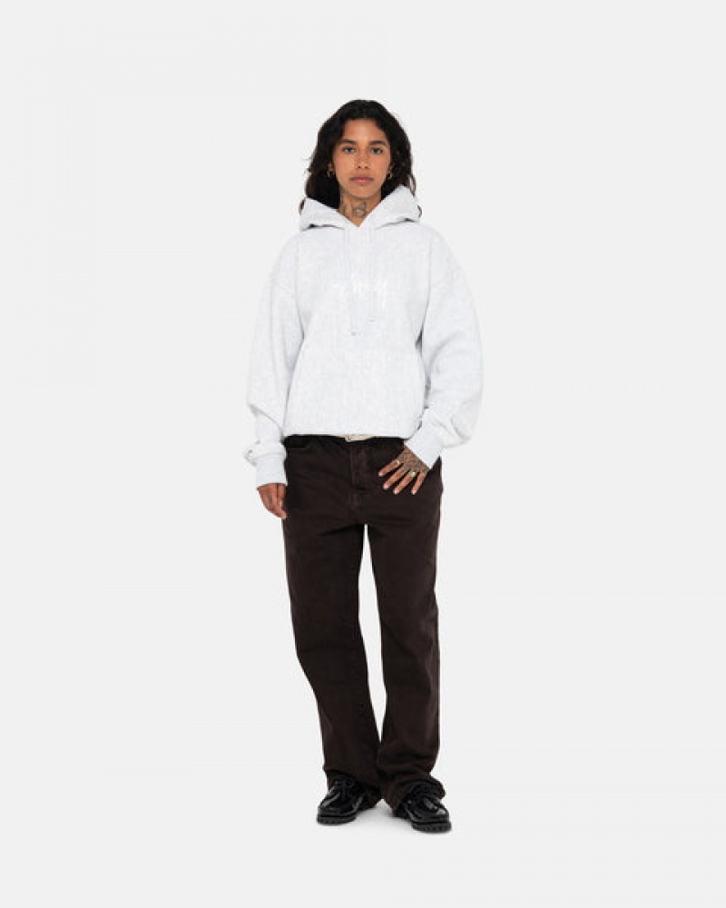 Stussy Stock Logo Applique Hoodie Women Hoodie Grey | OMD-3245