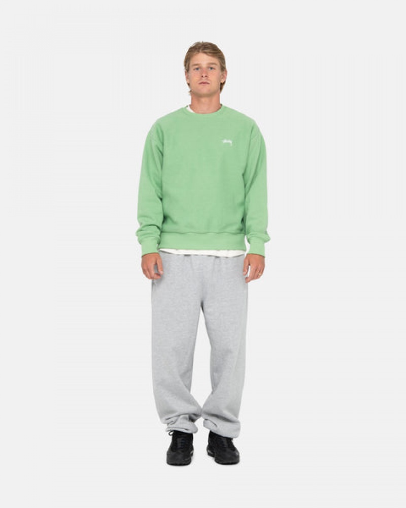 Stussy Stock Logo Crew Men Sweatshirts Green | WMU-9062