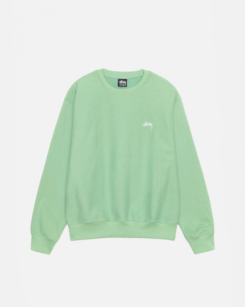 Stussy Stock Logo Crew Men Sweatshirts Green | WMU-9062