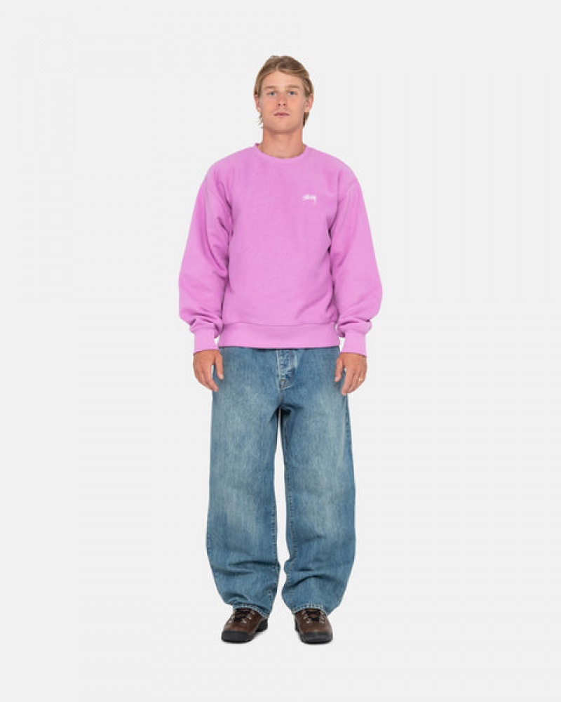 Stussy Stock Logo Crew Men Sweatshirts Purple | FSU-4105