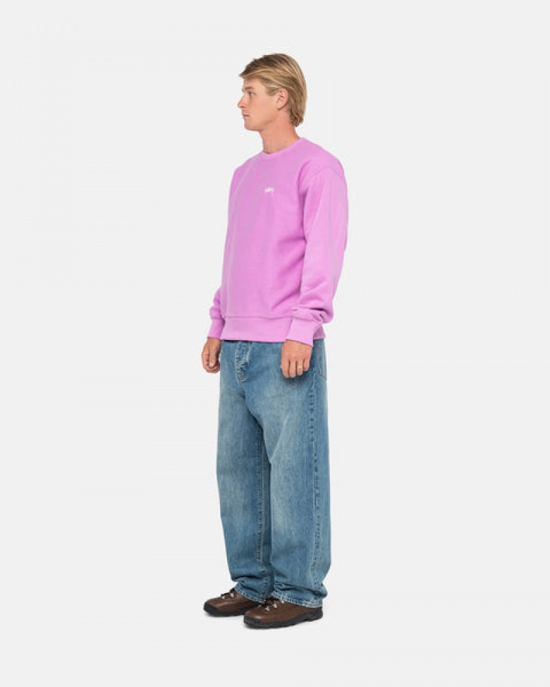 Stussy Stock Logo Crew Men Sweatshirts Purple | FSU-4105