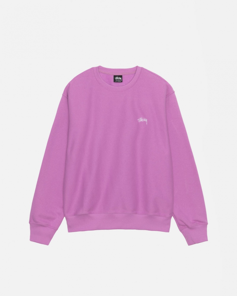 Stussy Stock Logo Crew Men Sweatshirts Purple | FSU-4105