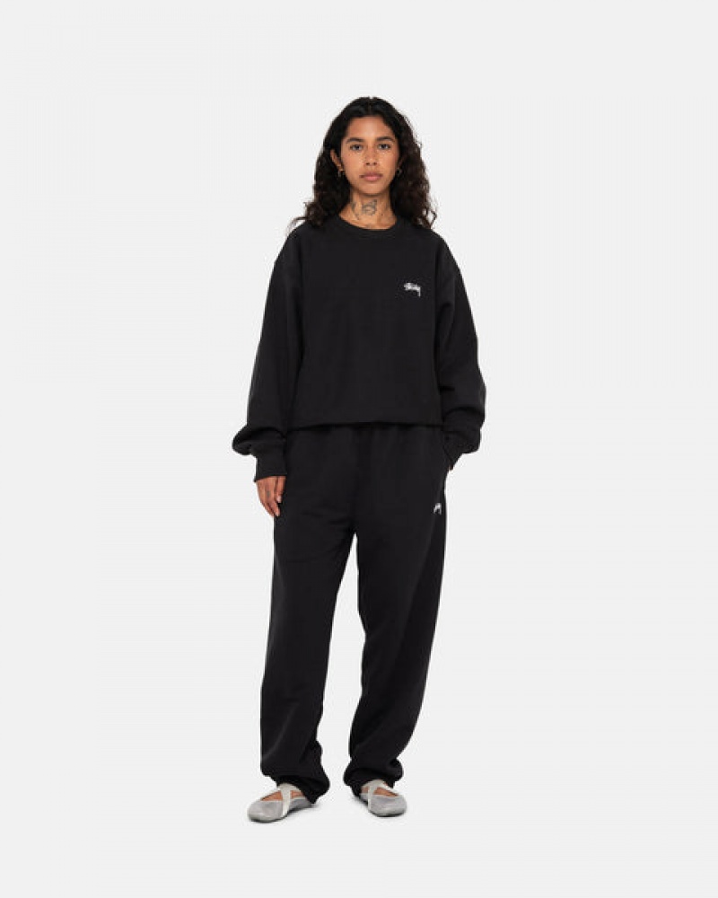 Stussy Stock Logo Crew Women Sweatshirts Black | GDU-8355