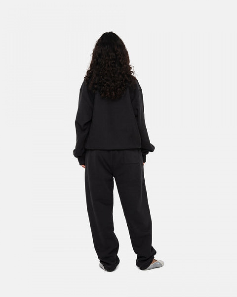 Stussy Stock Logo Crew Women Sweatshirts Black | GDU-8355