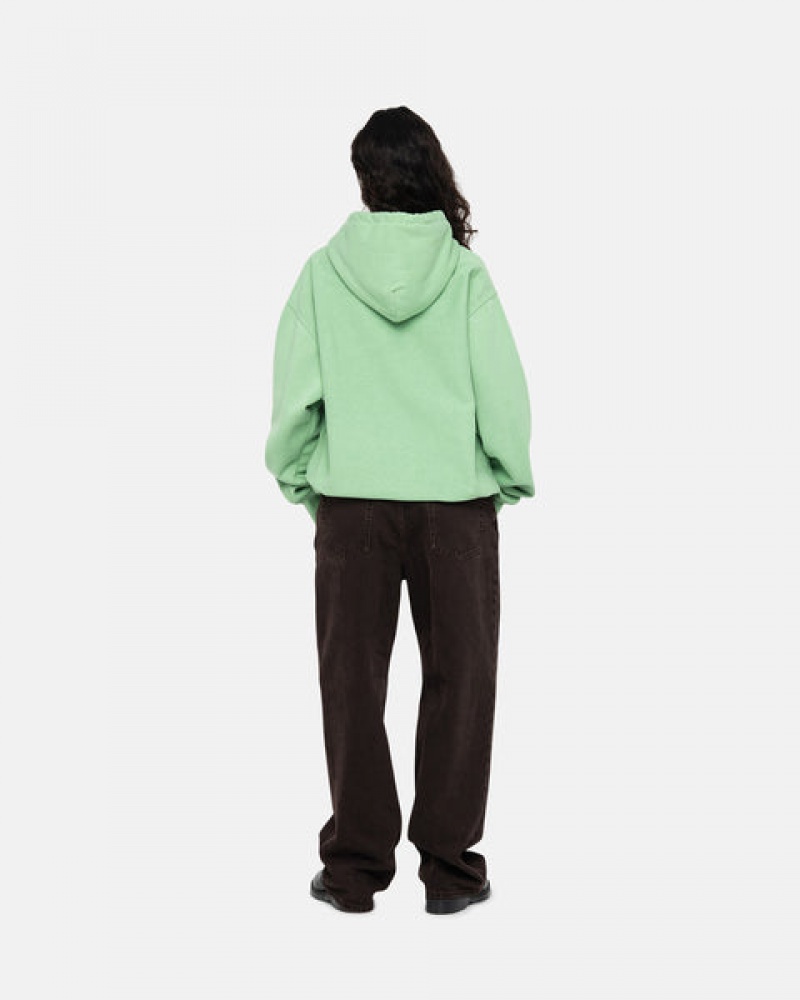 Stussy Stock Logo Hood Men Sweatshirts Green | TYN-5879