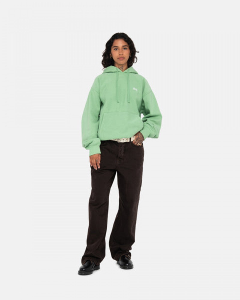 Stussy Stock Logo Hood Men Sweatshirts Green | TYN-5879