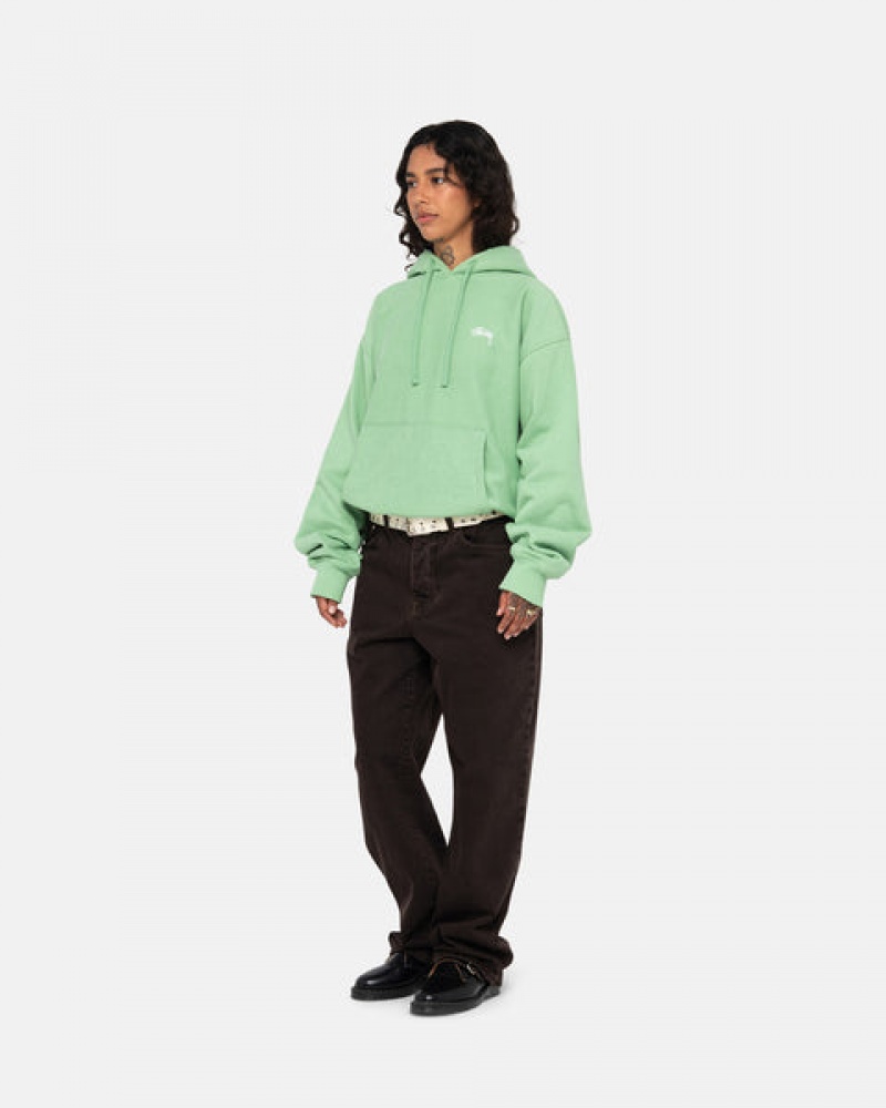 Stussy Stock Logo Hood Men Sweatshirts Green | TYN-5879