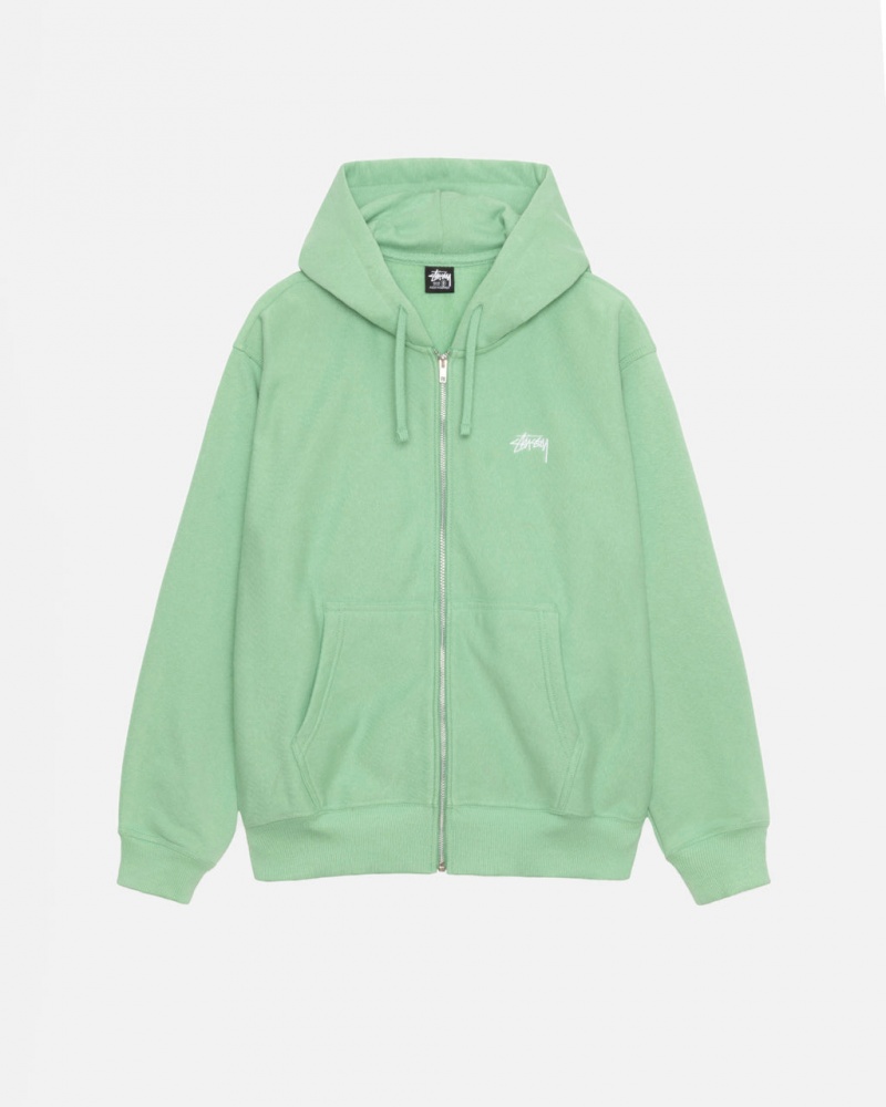 Stussy Stock Logo Zip Hood Men Sweatshirts Green | YBB-3522