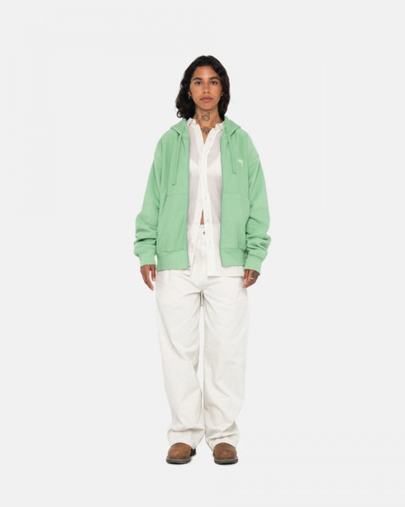 Stussy Stock Logo Zip Hood Women Sweatshirts Green | QCO-3660