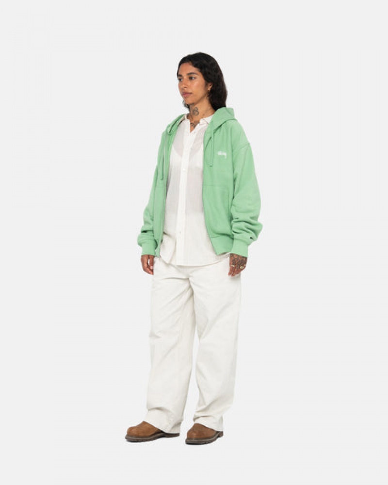 Stussy Stock Logo Zip Hood Women Sweatshirts Green | QCO-3660