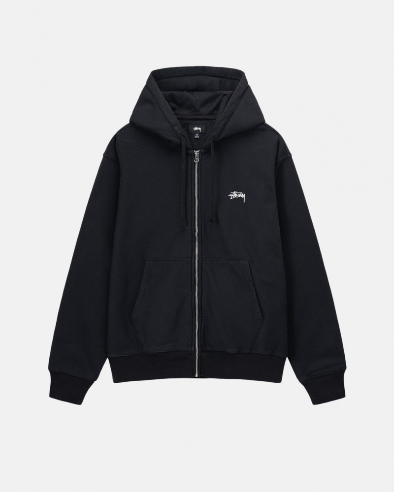 Stussy Stock Logo Zip Hoodie Men Hoodie Black | CJU-4203