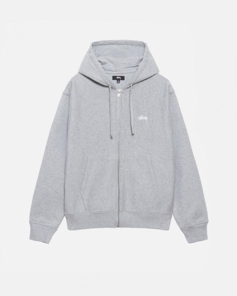 Stussy Stock Logo Zip Hoodie Men Hoodie Grey | MYX-7763