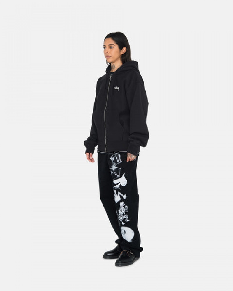 Stussy Stock Logo Zip Hoodie Women Hoodie Black | EGQ-5900