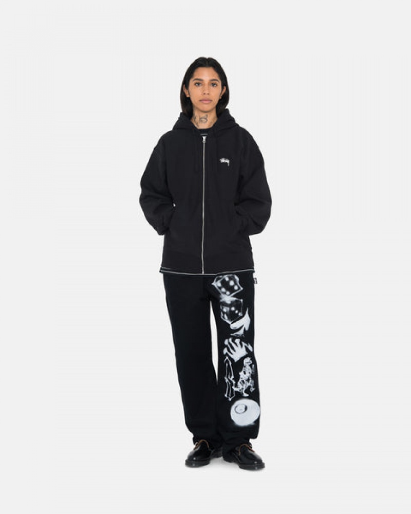 Stussy Stock Logo Zip Hoodie Women Hoodie Black | EGQ-5900