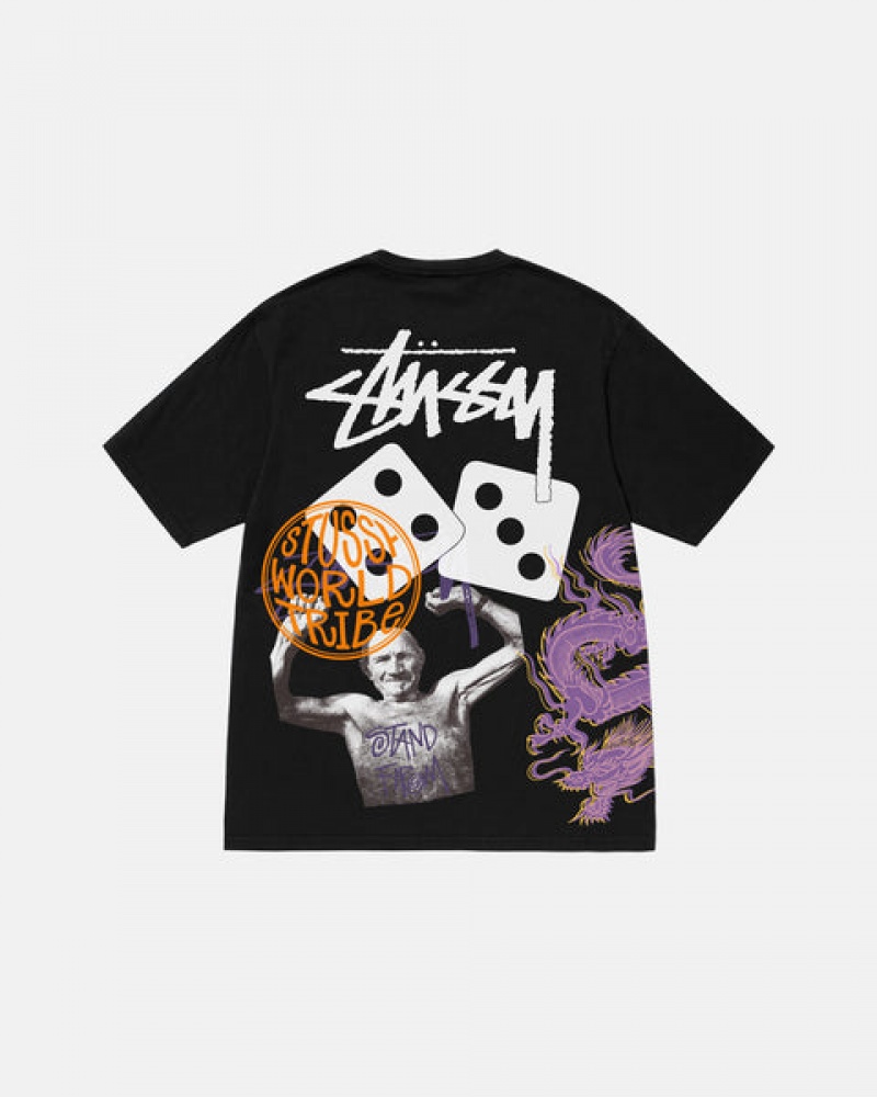 Stussy Strike Pigment Dyed Tee Women T Shirt Black | AAC-2055