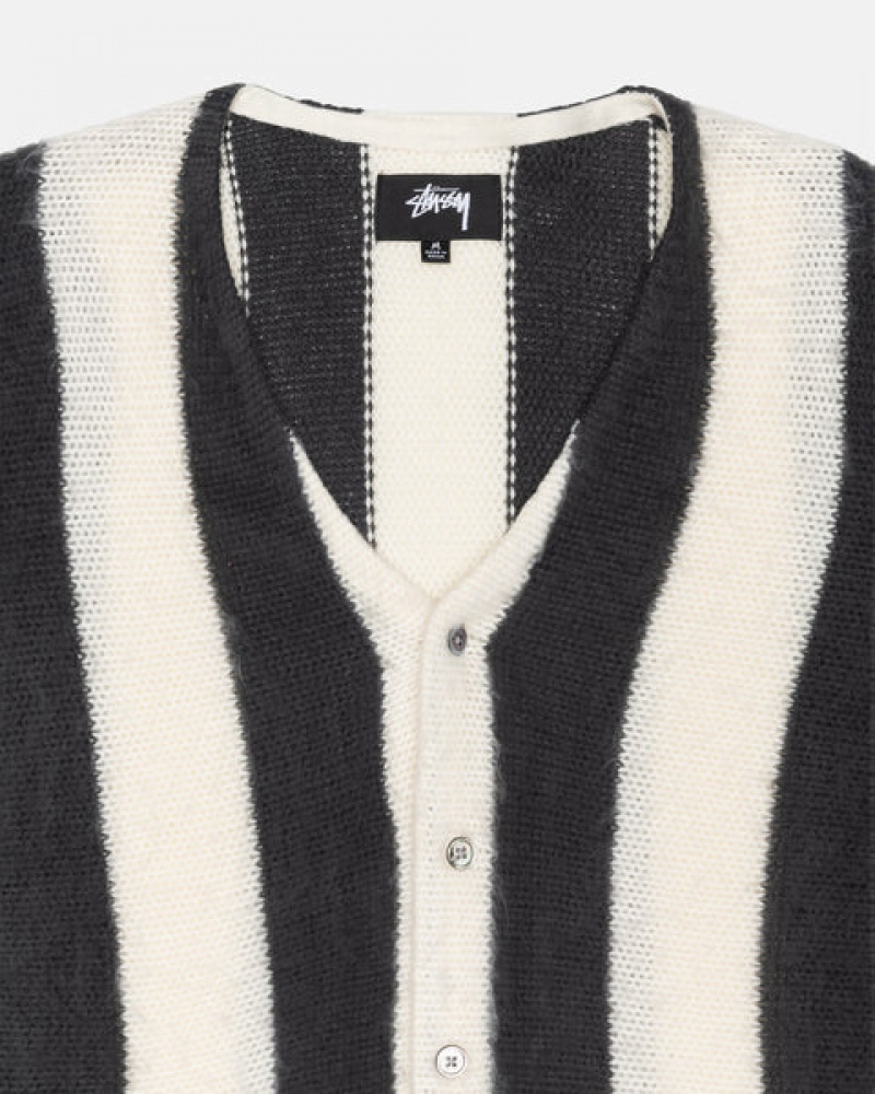 Stussy Stripe Brushed Cardigan Men Sweaters Beige | JLQ-5454