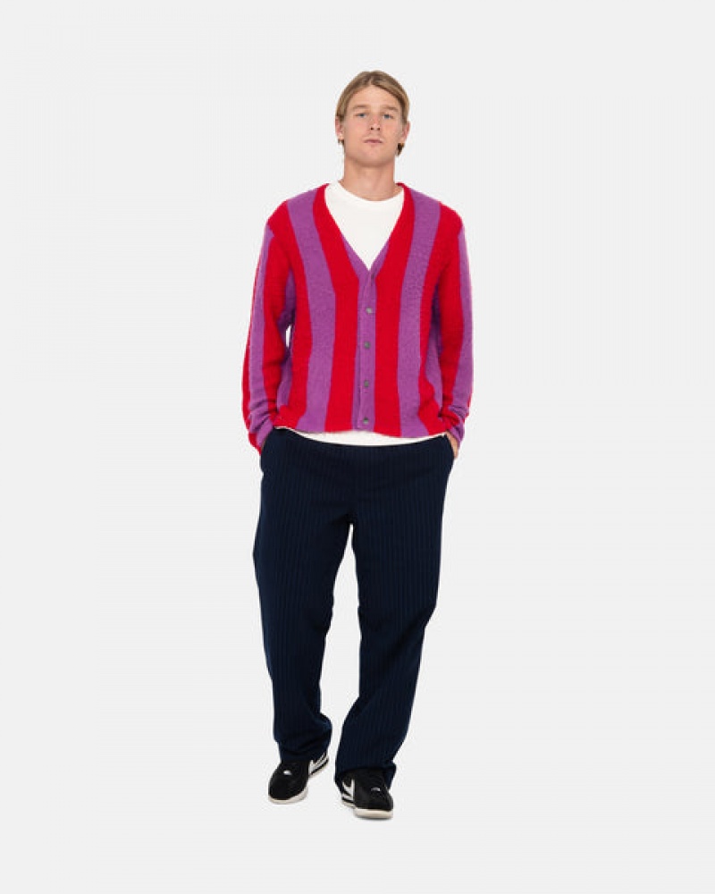 Stussy Stripe Brushed Cardigan Men Sweaters Purple | JFB-5880