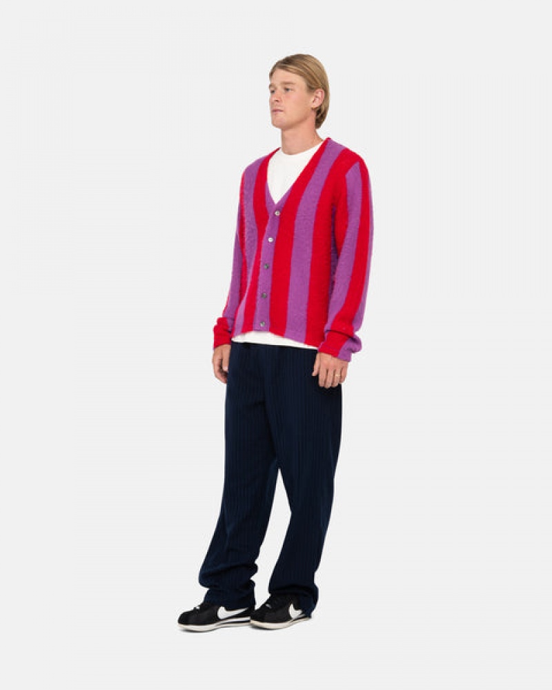 Stussy Stripe Brushed Cardigan Men Sweaters Purple | JFB-5880